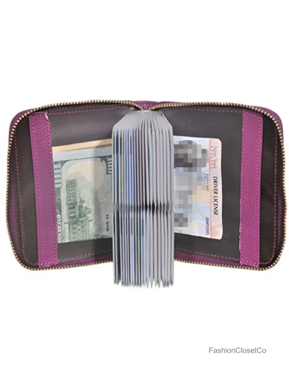 Genuine Cowhide Leather RFID Blocking Zip Card Case 40 Slots